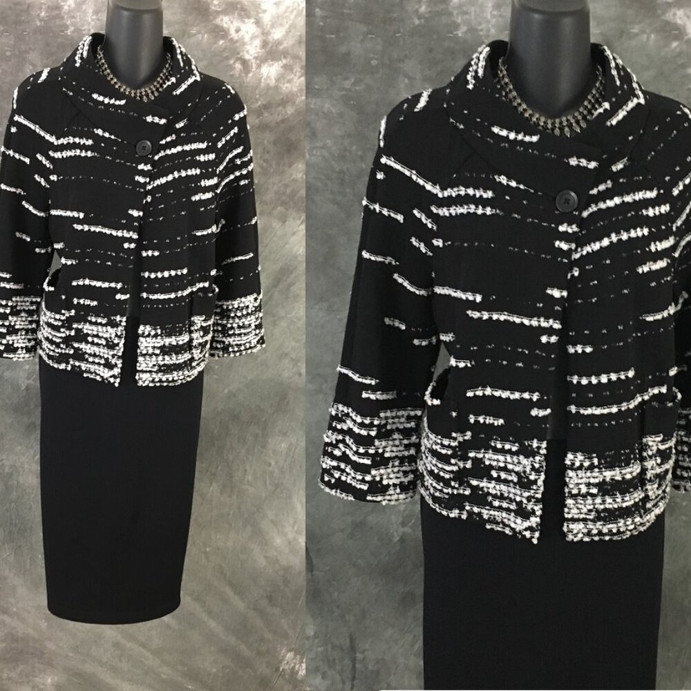 BEAUTIFUL St John knit black multi jacket skirt suit size 6